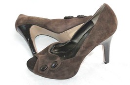 Nine West Size 9 King High Heel Taupe Peep Toe Suede Patent Leather Heel Shoes - £7.91 GBP