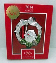 Lenox Bless This Home Ornament 2014 Birdhouse Wreath Silver Boxed Christ... - $18.76