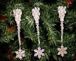 Handmade Beaded Icicle Christmas Ornaments with Snowflakes - $9.95