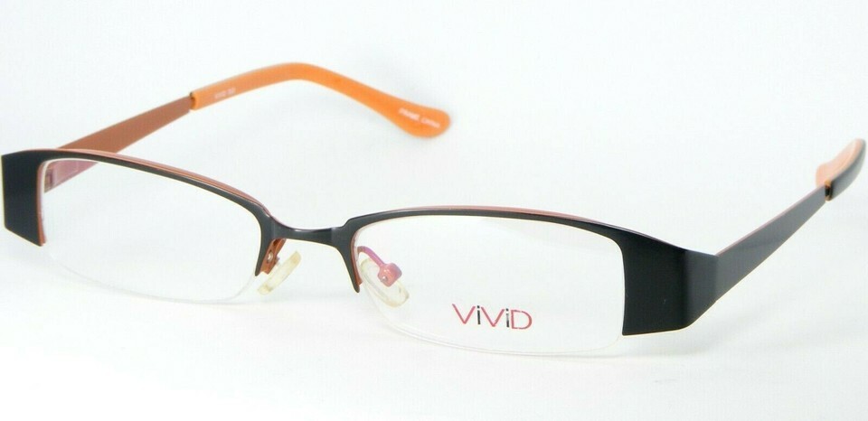 NEW ViViD 353 M.BLACK /ORANGE EYEGLASSES GLASSES HALF RIM METAL FRAME 49... - $57.19