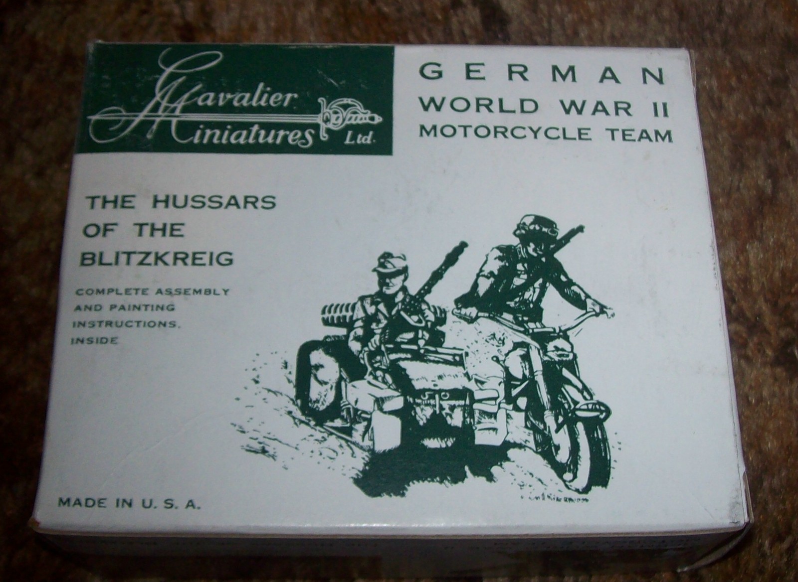 54mm 1/32 METAL CAVALIER GERMAN WW2 MOTORCYCLE SIDECAR & 2 SOLDIERS LONG OOP  - $75.00