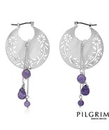 PILGRIM SKANDERBORG Earrings with Genuine Amethysts Made in Silver Base ... - £15.83 GBP