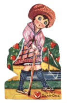 Vintage Valentine&#39;s Day Mechanical Card To my Dear One Girl Golfing Germany Golf - £31.45 GBP