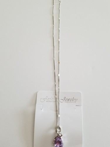 Fashion Jewelry ~ Silver-Tone ~ Teardrop Design with a Purple Crystal ~ Necklace Item image 3
