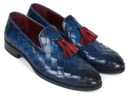 Paul Parkman Mens Shoes Loafers Blue Braided Tassel Slip-On Handmade 662... - $448.99