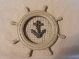 Ships Wheel with Anchor &amp; Metal Netting Wall Hanging, Painted Resin (M) - $20.00