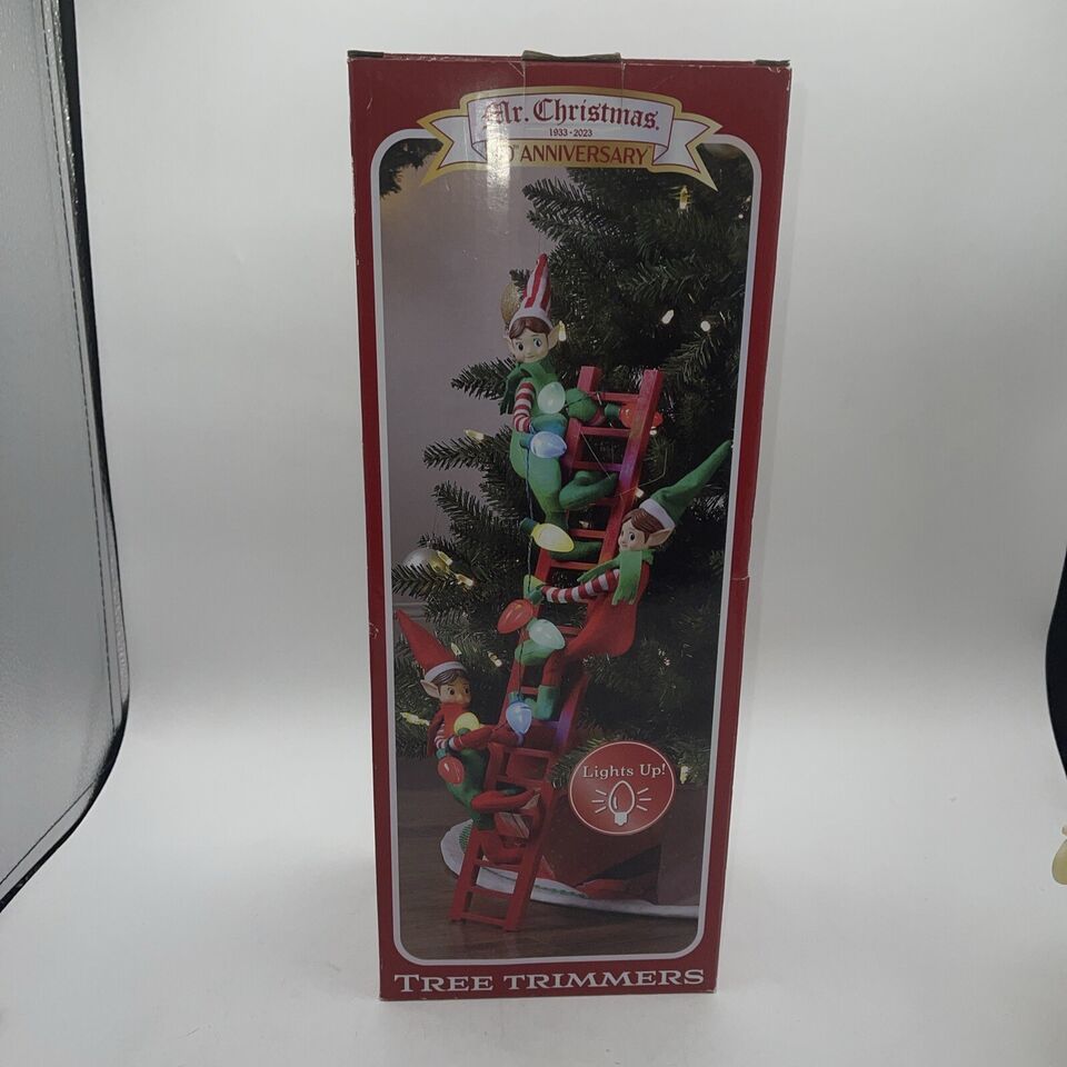 Mr. Christmas Elf Tree Trimmers Animated Ladder Climbers 90th Anniversary New - $38.50