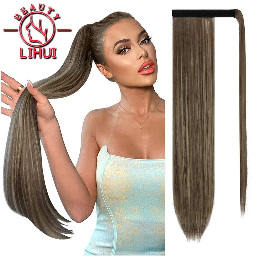 Ponytail Hair Extensions Yaki Ponytail Fake Hair Long Straight Synthetic Wrap - £12.94 GBP+