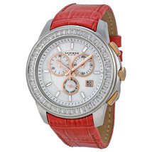 NEW Akribos XXIV AK621RD Women&#39;s Lady Diamond MOP Chrono Coral Red Leather Watch - £73.54 GBP