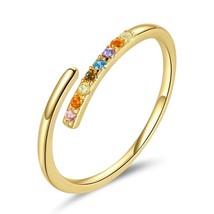 Simple 925 Sterling Silver Open Rainbow Zircon Ring White Crystal Adjustable Rin - £16.06 GBP