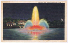 Postcard Rochester New York Highland Park Reservoir Illuminated At Night Linen - £3.97 GBP