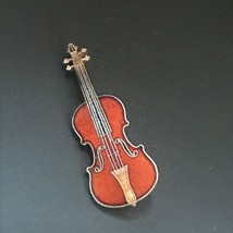 Estate Future Primitive Signed Brown Enamel &amp; Goldtone Cello Violin Musical Inst - £10.30 GBP