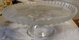 Vintage cake stand with clear and frosted design  with  raised scalloped  edge 1 - £39.80 GBP