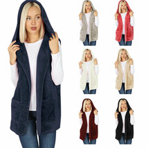 Womens Sleeveless Faux Fur Hooded Vest with Pockets - £19.42 GBP+
