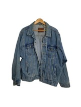 High Sierra Mens Faded Blue Denim Work Jacket Button Front Cotton Pockets Flaws - $24.75