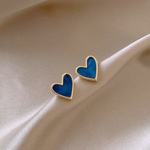 Quisite girl sweet blue love heart stud earrings for women fashion simple metal jewelry thumb200