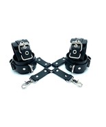 Black Leather &quot;Mona&quot; 2&quot; Wide Cuffs Set &amp; Hog-Tie with Silver Hardware, B... - £215.15 GBP