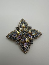 Large Vintage Blue Aurora Borealis Rhinestone Starburst Star Brooch 1950 7cm BB8 - $79.20