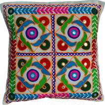 Ethnic Embroidery Cushion Covers 40cm 16&quot; Washable Wool Cream Cotton Traditional - £4.95 GBP