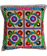 Ethnic Embroidery Cushion Covers 40cm 16&quot; Washable Wool Cream Cotton Tra... - £4.97 GBP