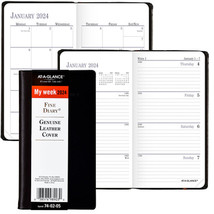 2024 At-A-Glance 74-02 Weekly Monthly Planner,  Leather, 6-3/16 x 3-3/8 - £22.78 GBP