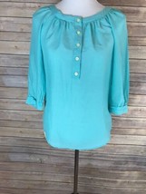 Banana Republic Trina Turk Size 0 Women Shirt Aqua Silk Sheer Buttons 3/4 sleeve - £16.88 GBP