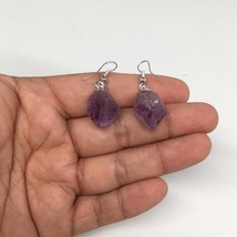 36.5 cts,1.4&quot;Gorgeous Natural Rough Amethyst Silver Plated Earring @Brazil,BE276 - £7.99 GBP