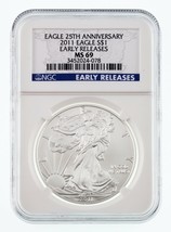 2011 American Silver Eagle 25th Anniversary Graded by NGC as MS-69 - $65.34