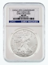 2011 American Silver Eagle 25th Anniversary Graded by NGC as MS-69 - £51.46 GBP