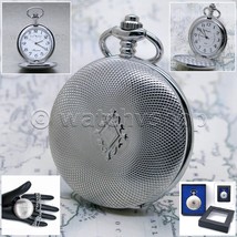 Silver Pocket Watch for Men Quartz Watch Arabic Numbers Fob Chain Gift P147 - £16.19 GBP