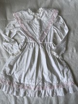 Vintage Girls White Pink Eyelet Lace Dress Sz 7 Made in USA - Missing Belt - £19.37 GBP