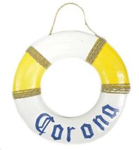 Hand Carved Blue Letters CORONA Beer Life Ring Buoy Life Saver Wooden Wall Hangi - £31.60 GBP