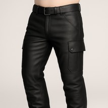 Men&#39;s Real Cowhide Leather Cargo Pants Motorcycle Bikers Trousers Jeans - $2,083.70 MXN