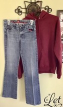 Womens Maroon Hoodie Hanes &amp; Sassoon Bootcut Jeans W/Design Pockets Sz. M &amp; 5 - £21.58 GBP