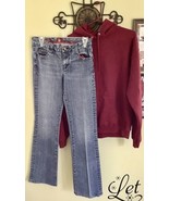 Womens Maroon Hoodie Hanes &amp; Sassoon Bootcut Jeans W/Design Pockets Sz. ... - £21.51 GBP