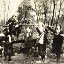 Young Women Girls Bridge Creek Woods Vintage Photograph Antique Americana - £7.95 GBP