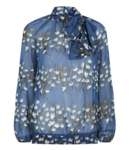 NWT 100% AUTH Red Valentino Blue Snowdrop Print Tie Neck Silk Blouse $595  - £317.15 GBP