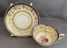 Vintage Royal Grafton Dark Blue Gold Floral Tea Cup &amp; Saucer - $12.50