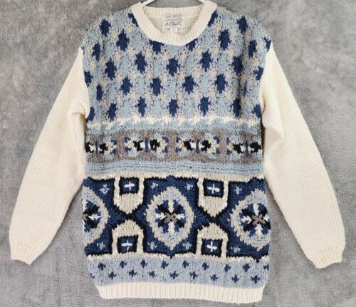 Primary image for One Step Up Sweater Womens Small Blue White Fair Isle Hand Knitted Vintage Top