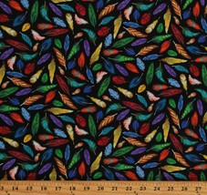 Cotton Feathers Birds Colorful Multi-Color on Black Fabric Print by Yard D766.80 - £10.33 GBP