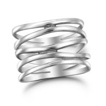 Wide Five Band Coil Wrap Sterling Silver Ring-6.5 - £16.57 GBP