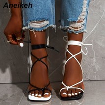 Aneikeh 2021 Summer Sandals Cross-Tied Lace Up Thong Stiletto Heels Novelty Mixe - £37.18 GBP