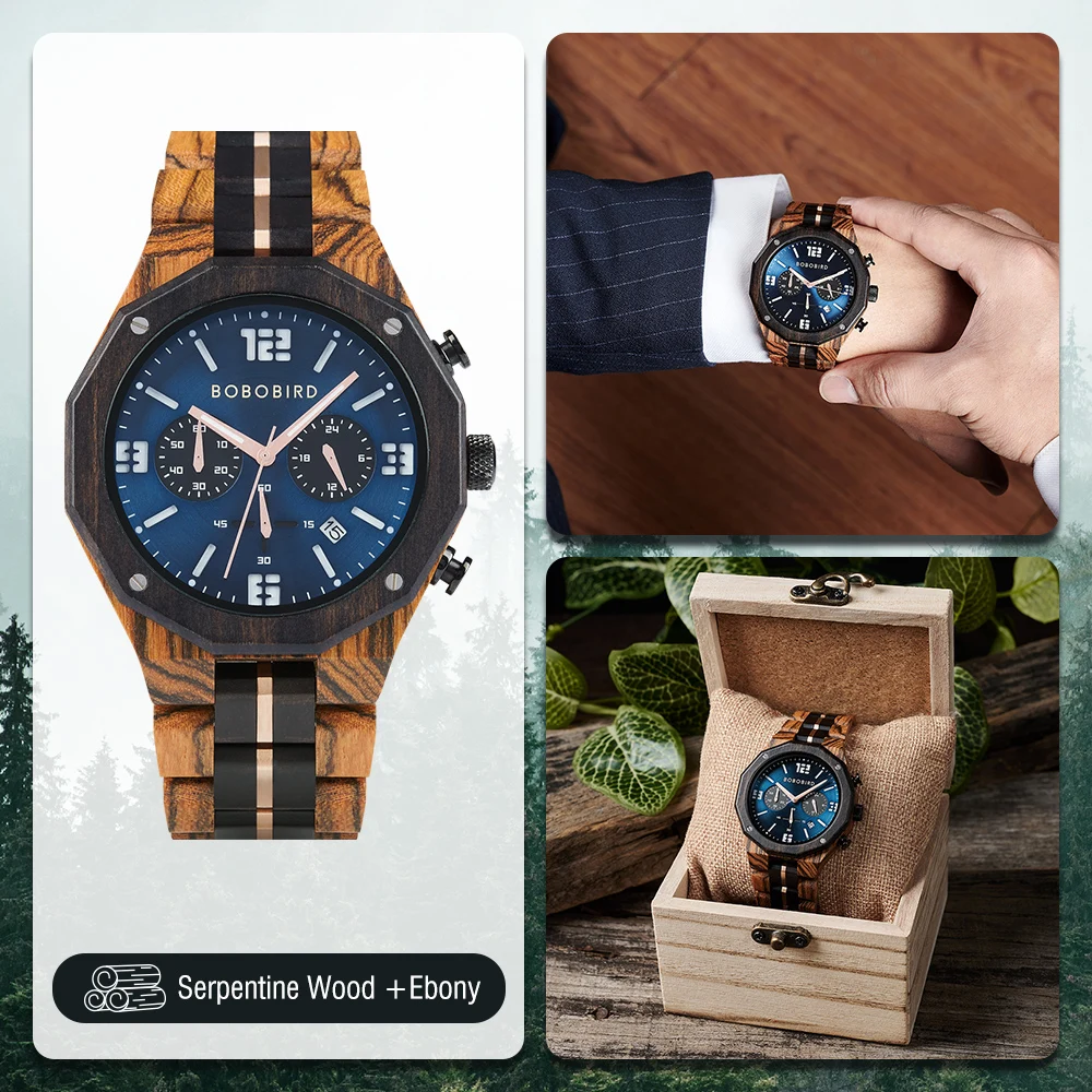 Men&#39;s Wristwatch Quartz Wood Man Watch Japan Movement Stopwatch DateMale... - $79.65