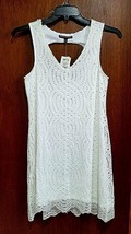 Three Pink Hearts White Open Back Dress Lace Overlay Women&#39;s Large ~ Knee Length - £9.49 GBP