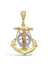 Authenticity Guarantee 
Anchor Jesus Crucifix Cross Pendant 10k Two Tone Gold... - £494.60 GBP