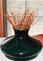 Mid Century Modern Crackle Glass Vase Large Round Spruce Green Centerpie... - $95.00