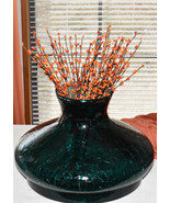 Mid Century Modern Crackle Glass Vase Large Round Spruce Green Centerpie... - $131.30 CAD