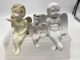 Adorable 3 Shelf Sitting Cherub Angels White Ceramic All Different Blow Kiss Vtg - £18.77 GBP