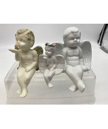 Adorable 3 Shelf Sitting Cherub Angels White Ceramic All Different Blow ... - £18.87 GBP