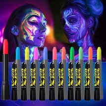12 Colors Glow In The Black Face & Body Paint Crayons, Neon Blacklight Glow Body - £18.86 GBP